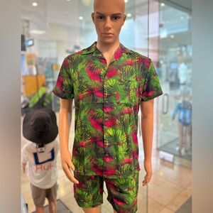 Centro Tropical Leaf Print Shirt and Shorts Set NWT